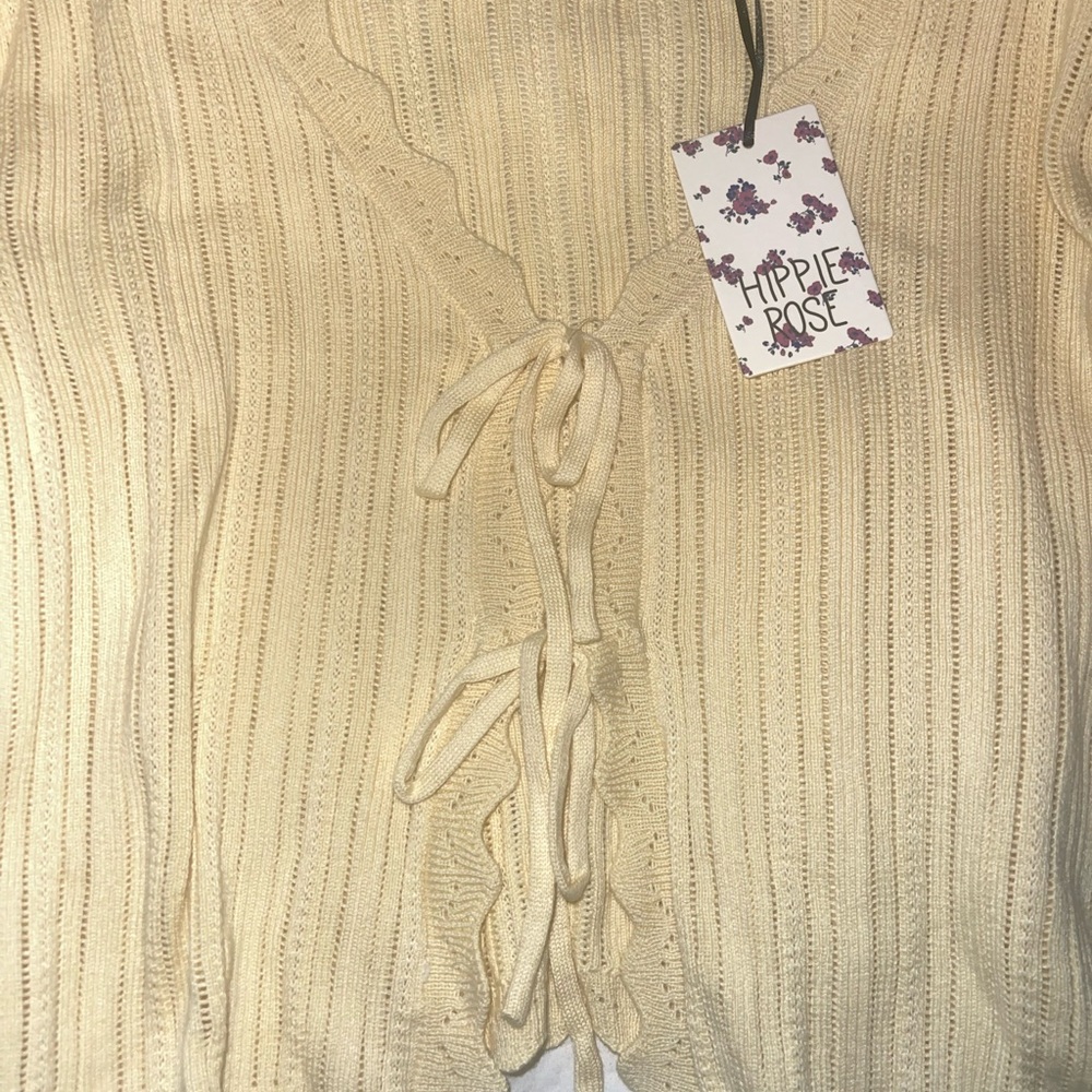 Cream Ribbed Knit Cardigan - Picture 3 of 3